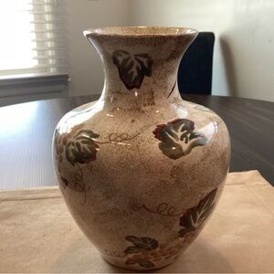 Elegant tan Ceramic Vase with Grape and Leaf Design